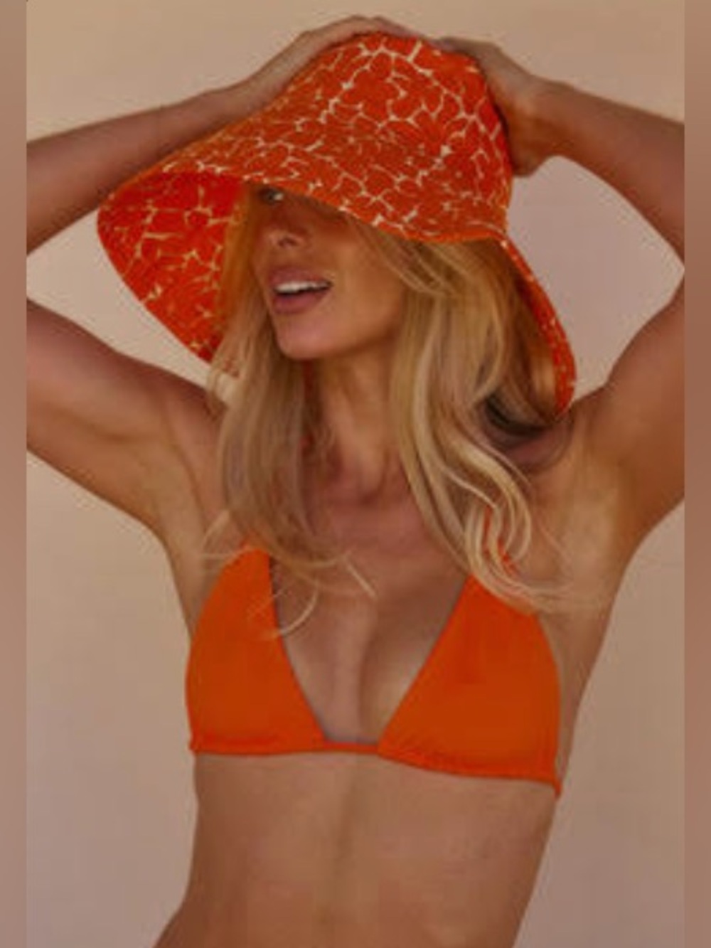 Tan + Lines tangerine color bikini + hat combo